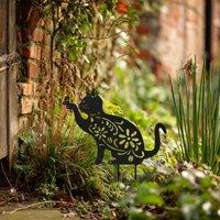 Nicoman Metal Cat Silhouette Garden Ornament Outdoor Garden Decor in Black
