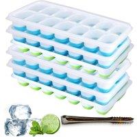 MANTRARAJ Pack of 3 Silicone Ice Cube Trays with Non-Spill Lids & With Ice Tong in Blue | Size: 3 Pack