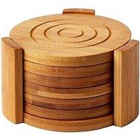 MANTRARAJ Drink Coasters Set Of 6 With Holder Round Handmade Bamboo Coasters Tea Coffee Cup Mat in Brown