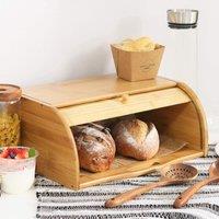 MANTRARAJ Bamboo Bread Bin Storage Counter Top Roll Top Bread Box Food Storage Containers Bread Bin in Brown