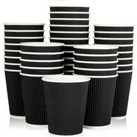 ECONX 8oz Disposable Paper Coffee Cups Triple Wall Ripple Cups Black X 50