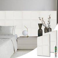 Novecrafto Set of 4 Soft Velvet Upholstered Wall Panels 30x30cm with Adhesive in Off-White | Size: 30x30 cm