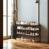 Pirlo Plush 3 Tier Metal Shoe Rack With Open Shelves Black