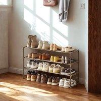 Pirlo Plush 3 Tier Metal Shoe Rack With Open Shelves Walnut
