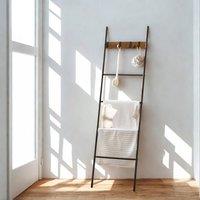 Pirlo Plush Towel Blanket Ladder Shelf Rack With Hooks in Brown