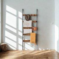 Pirlo Plush 5-Tier Towel Blanket Ladder Shelf Rack With Hooks in Brown