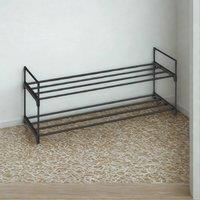 Pirlo Plush 2 Tier Metal Shoe Storage Rack With Slats in Black