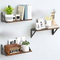 FURNOS 3PC Industrial Wall Mounted Reversible Floating Shelves Rustic in Brown