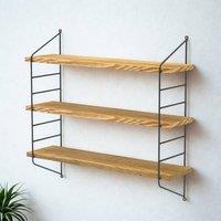 FURNOS Industrial 3 Tier Wooden Floating Shelf Storage Unit in Brown
