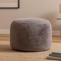 icon Milano Rabbit Faux Fur Round Footstool Bean Bag in Light Grey | Size: Medium