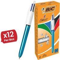 Bic 4 Colour Shine - Blue - Pack of 12