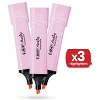 Bic Flat Highlighter Marker Pastel Pink, Chisel Tip 1.2-4.6mm, Quick Dry in Pink