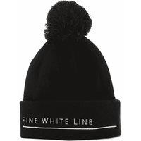 Fine White Line Pom Pom Beanie in Black
