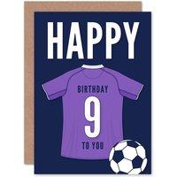 Artery8 Football Fan 9th Happy Birthday Card for Boys Girls Purple Jersey Football Top on Dark Blue Background