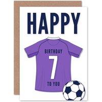 Artery8 Football Fan 7th Happy Birthday Card for Boys Girls Purple Jersey Football Top on White Background