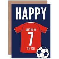 Artery8 Football Fan 7th Happy Birthday Card for Boys Girls Red Jersey Football Top on Dark Blue Background