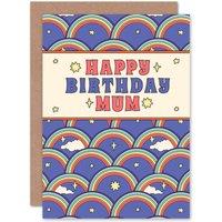 Wee Blue Coo Rainbow Pattern Retro Blue Happy Birthday Mum Card