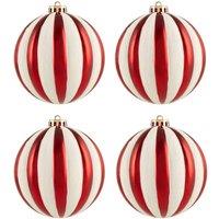 Garden Greatness 4 Pack Candy Stripe Christmas Baubles in Red