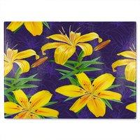 Benjamin Tate Design Yellow Lily Flowers Glass Chopping Board in Natural