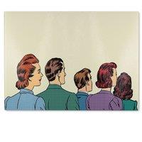 Benjamin Tate Design A crowd of spectators stand back retro style pop art Designer Glass Chopping Board in Natural