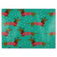 Benjamin Tate Design Dutchshunds In Christmas Dining Glass Chopping Board in Natural