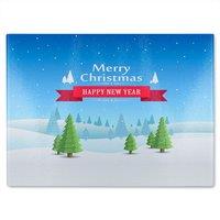 Benjamin Tate Design Merry Christmas Cover Art Dining Glass Chopping Board in Natural