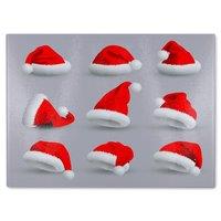 Benjamin Tate Design Collection Of Red Santa Claus Hats Dining Glass Chopping Board in Natural