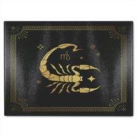Benjamin Tate Design Zodiac Scorpio Horoscope In Black & Gold Dining Glass Chopping Board in Natural