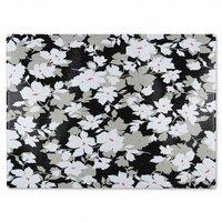 Benjamin Tate Design Grey White & Black Flowers Glass Chopping Board in Natural