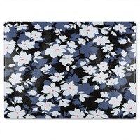 Benjamin Tate Design White Black & Purple Flowers Glass Chopping Board in Natural