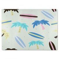 Benjamin Tate Design Surf Boards & Palm Trees Glass Chopping Board in Natural