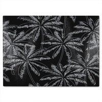 Benjamin Tate Design White Palm Trees On Black Glass Chopping Board in Natural