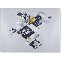 Benjamin Tate Design Geometric Squares & Leaves Glass Chopping Board in Natural