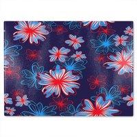 Benjamin Tate Design Red White & Blue Flower Print Glass Chopping Board in Natural