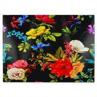Benjamin Tate Design Bright Vibrant Flowers Glass Chopping Board in Natural