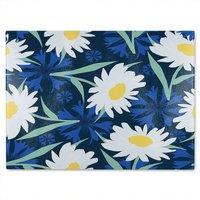 Benjamin Tate Design Daisies On Navy Glass Chopping Board in Natural
