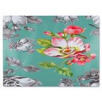 Benjamin Tate Design Bright Flower On Green Glass Chopping Board in Natural