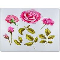 Benjamin Tate Design Roses & Leaves Glass Chopping Board in Natural