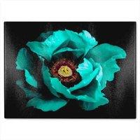 Benjamin Tate Design Cyan Peony Flower Glass Chopping Board in Natural