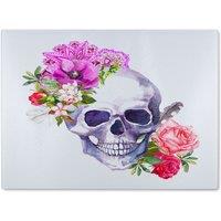 Benjamin Tate Design Human Skull With Flowers Glass Chopping Board in Natural