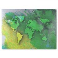 Benjamin Tate Design World Map Yellow & Green Glass Chopping Board in Natural