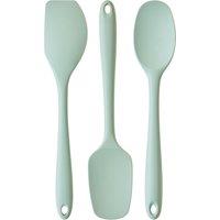 Orsina Natural Stone 3pc Silicone Kitchen Tool Set, Utensils Including Spoon, Spatula & Turner With Hanging Loops in Green