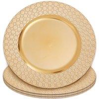 Orsina Set of Four 33cm Dia Gold Charger Plates with Octagon Pattern Rim