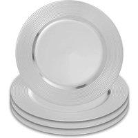 Orsina Set of Four 33cm Dia Silver Charger Plates with Ribbed Rims