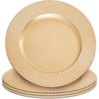 Orsina Set of Four 33cm Dia Gold Charger Plates with Hammered Rims
