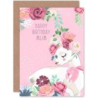 Wee Blue Coo Pink Happy Birthday Mum Llama with Rose Flowers Card