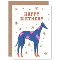 Wee Blue Coo Pink Star Greyhound Retro Fashion Happy Birthday Card