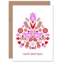 Wee Blue Coo Scandi Style Shape Pattern Red Pink Happy Birthday Card