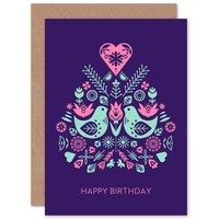 Wee Blue Coo Scandi Style Shapes Pattern Purple Happy Birthday Card
