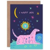 Wee Blue Coo I Wuff You Pink Dog Love & Starry Sky Landscape Card